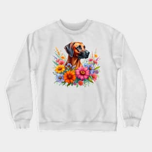 An Rhodesian Ridgeback decorated with beautiful colorful flowers. Crewneck Sweatshirt